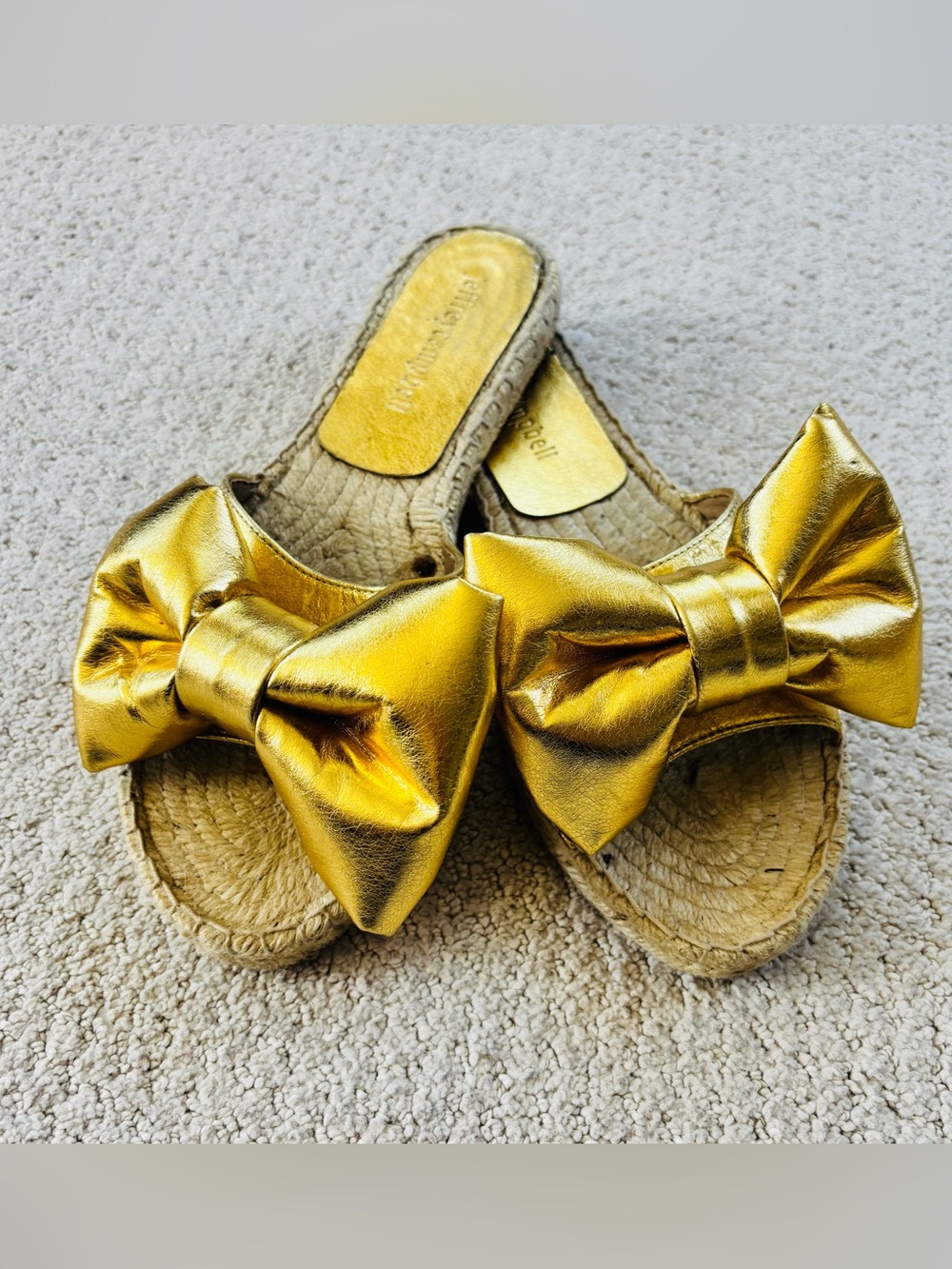 Jeffrey Campbell Gold Bow Espadrille Slide Sandal flats